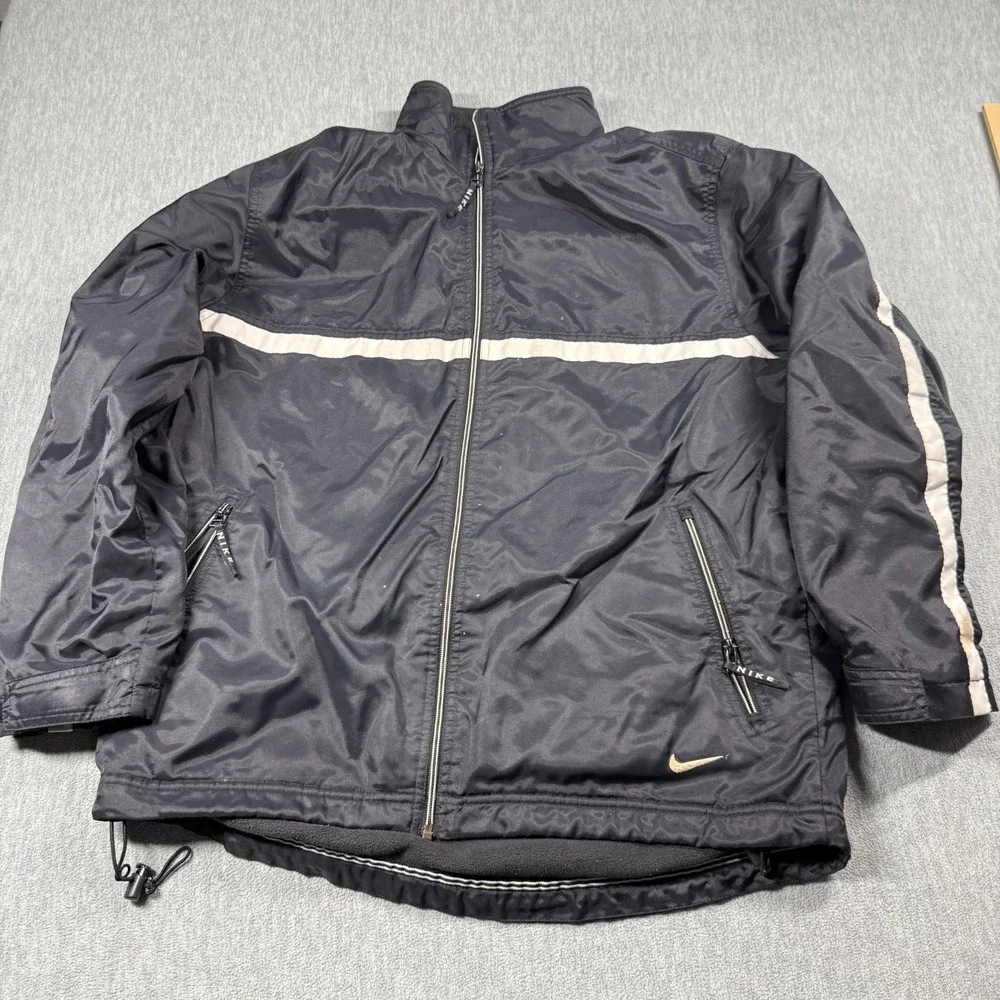 Nike Jacket Mens M Black Vintage Full Zip Warm Up Track Windbreaker Athletic VTG